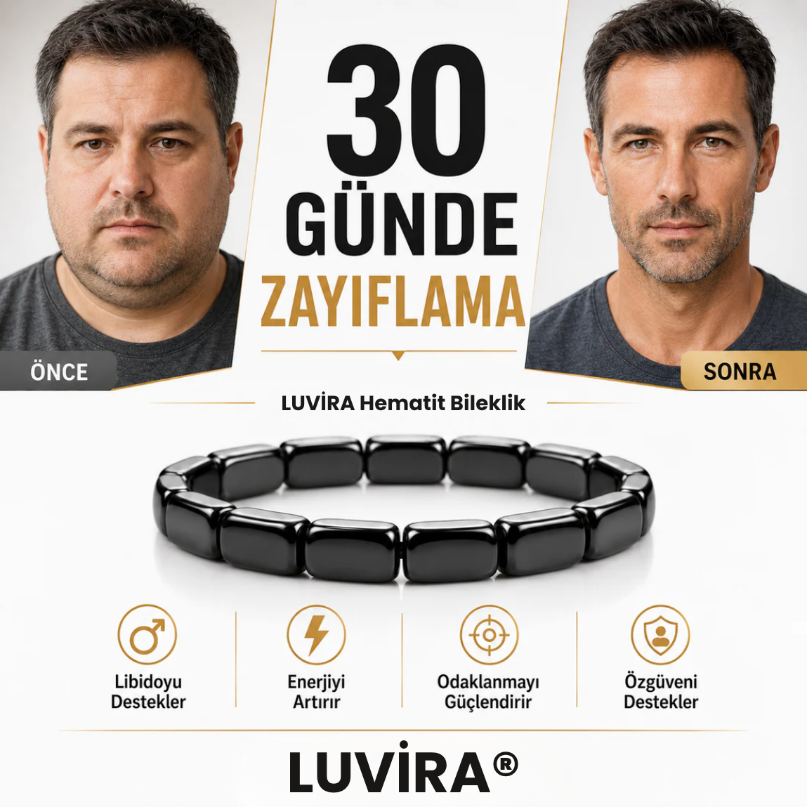 Luvira® Hematit Erkek Bilekliği